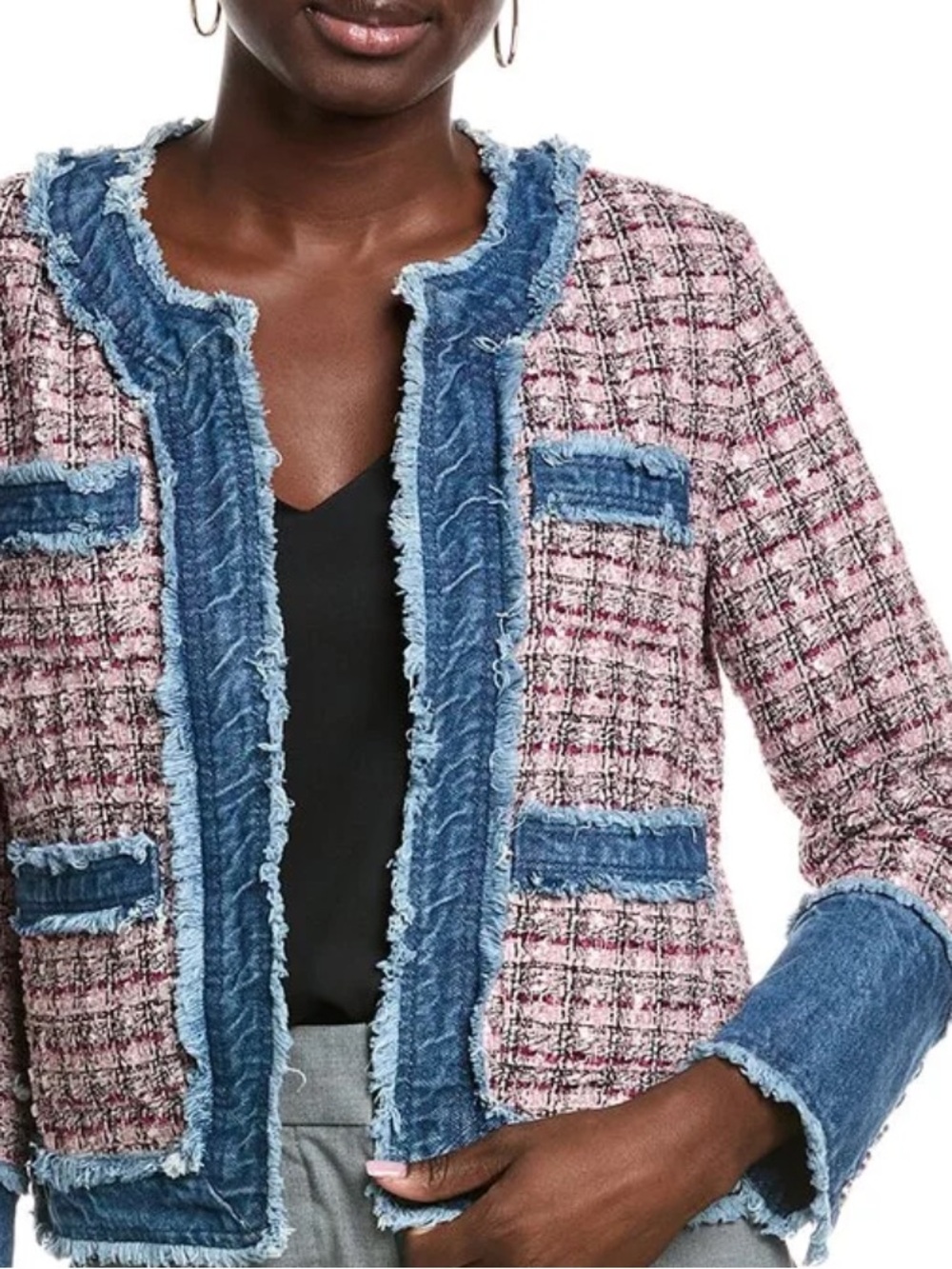 Nanette Lepore Pink Tweed Jacket with Blue Denim Trim SP